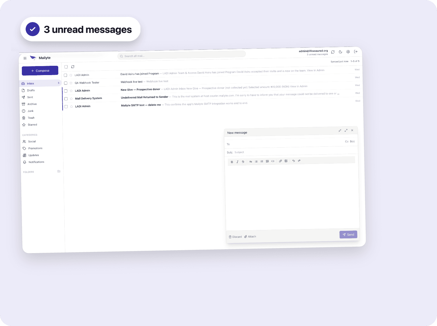 The Mailyte webmail inbox