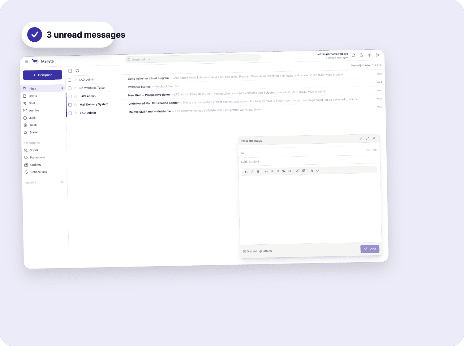 The Mailyte webmail inbox