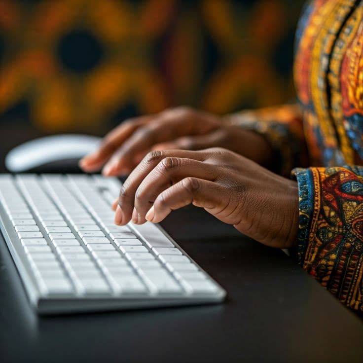 Hands typing on a white keyboard
